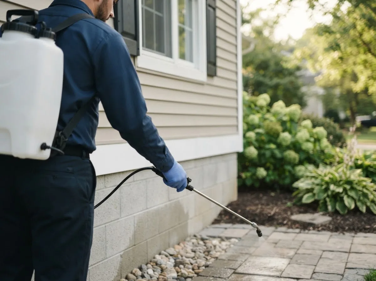 Pest control technician inspecting a home in Wanblee, SD